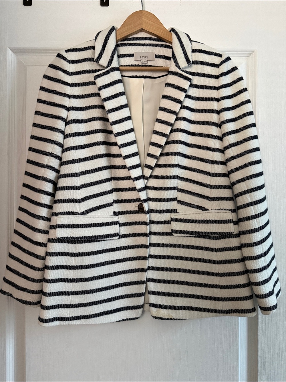 LOFT Women's Navy & White Striped Blazer Jacket